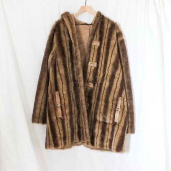 Dennis by Dennis Basso Reversible Faux Fur Coat Brown and Tan 1X - Picture 1 of 7